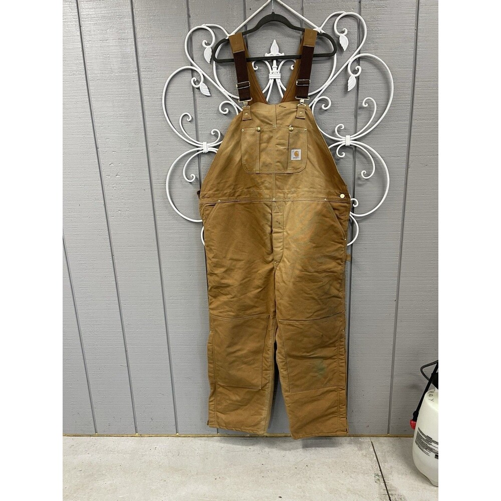 Carhartt 6FBQZ Insulated Duck Bib Overalls Men’s 48x30 Brown Double Knee